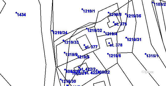 Parcela st. 377 v KÚ Liběchov, Katastrální mapa
