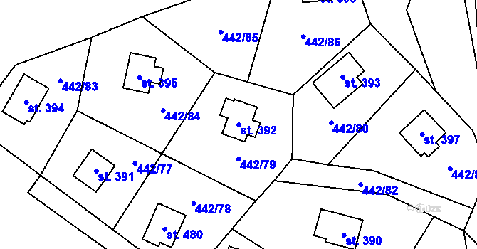 Parcela st. 392 v KÚ Liběchov, Katastrální mapa