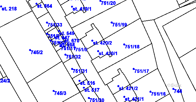 Parcela st. 420/1 v KÚ Liběchov, Katastrální mapa