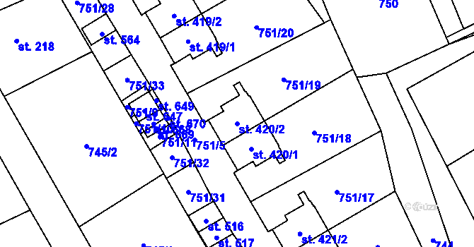 Parcela st. 420/2 v KÚ Liběchov, Katastrální mapa