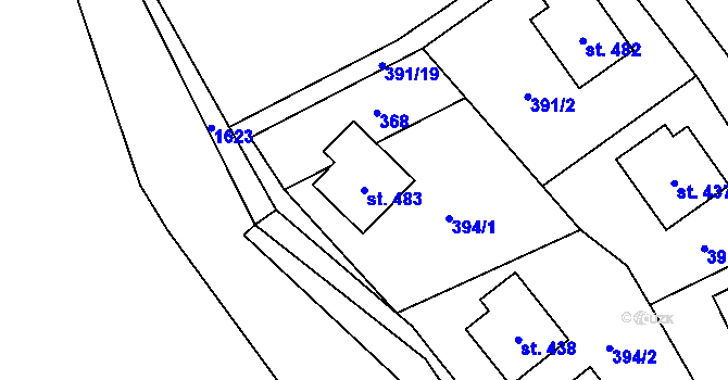 Parcela st. 483 v KÚ Liběchov, Katastrální mapa