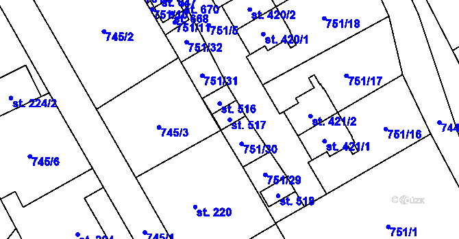 Parcela st. 517 v KÚ Liběchov, Katastrální mapa