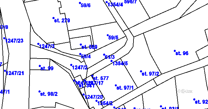 Parcela st. 61/3 v KÚ Liběchov, Katastrální mapa