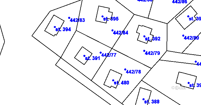Parcela st. 442/77 v KÚ Liběchov, Katastrální mapa