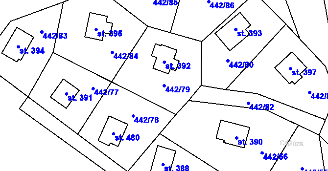 Parcela st. 442/79 v KÚ Liběchov, Katastrální mapa