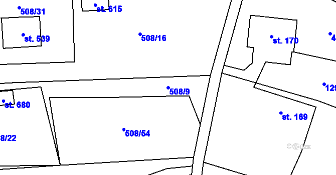 Parcela st. 508/9 v KÚ Liběchov, Katastrální mapa