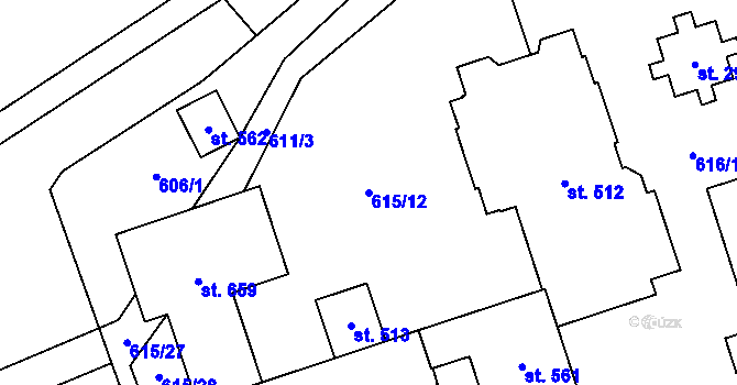 Parcela st. 615/12 v KÚ Liběchov, Katastrální mapa