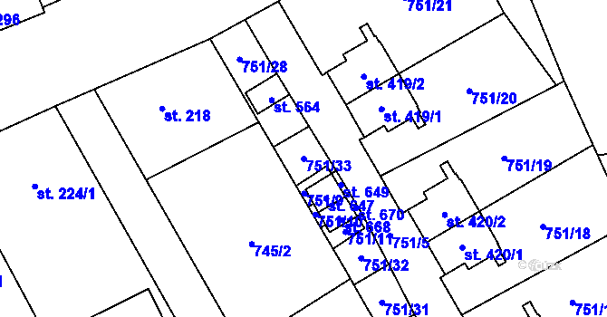 Parcela st. 751/33 v KÚ Liběchov, Katastrální mapa
