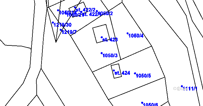 Parcela st. 1050/3 v KÚ Liběchov, Katastrální mapa