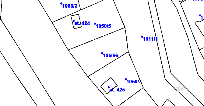 Parcela st. 1050/6 v KÚ Liběchov, Katastrální mapa