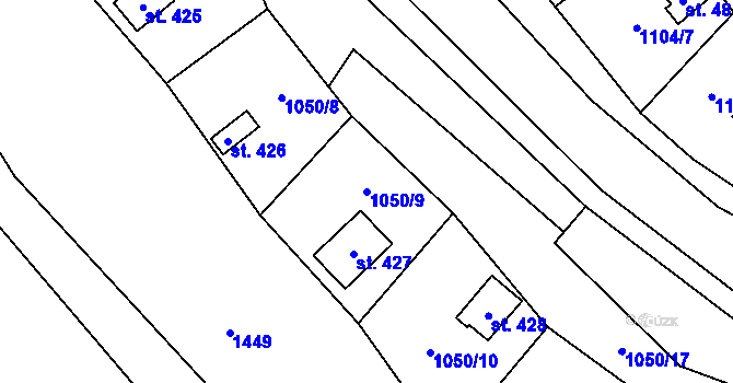 Parcela st. 1050/9 v KÚ Liběchov, Katastrální mapa