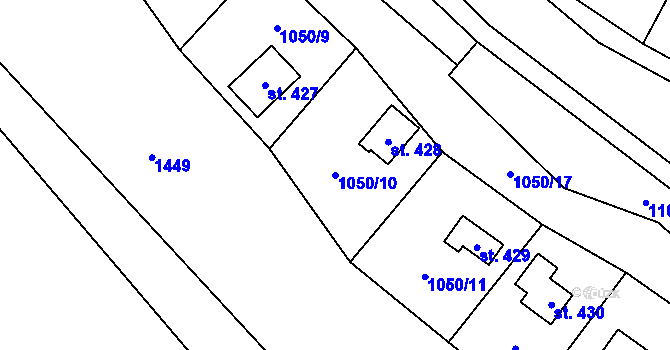 Parcela st. 1050/10 v KÚ Liběchov, Katastrální mapa