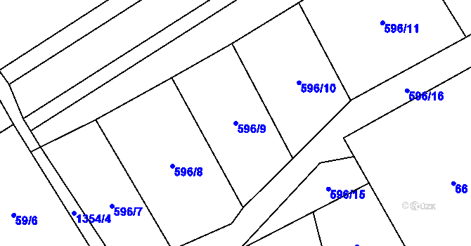 Parcela st. 596/9 v KÚ Liběchov, Katastrální mapa
