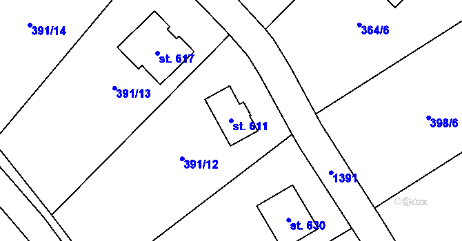 Parcela st. 611 v KÚ Liběchov, Katastrální mapa
