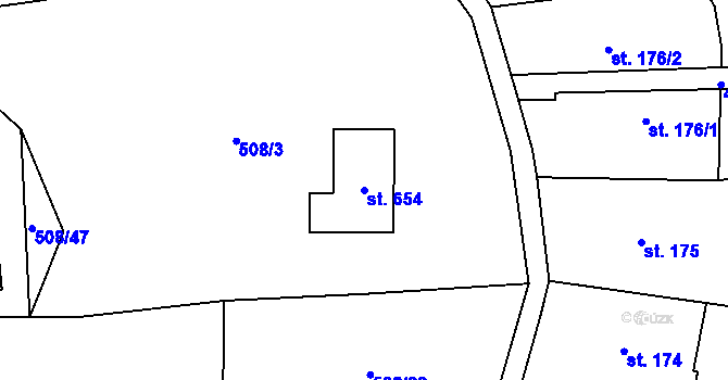 Parcela st. 654 v KÚ Liběchov, Katastrální mapa