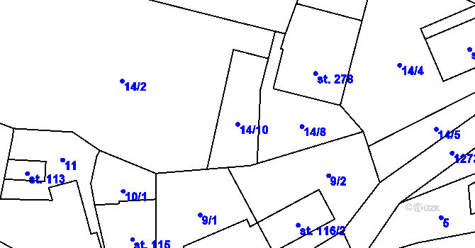 Parcela st. 14/10 v KÚ Liběchov, Katastrální mapa