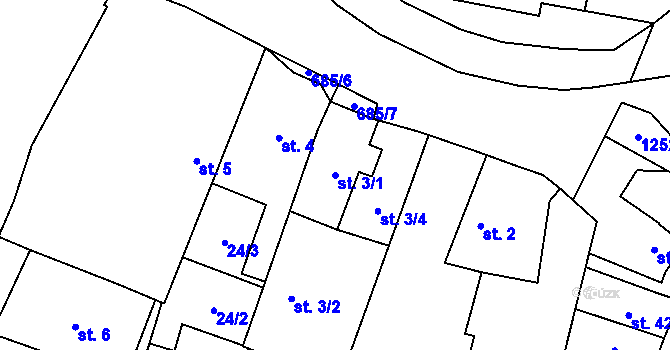 Parcela st. 3/1 v KÚ Černěves u Libějovic, Katastrální mapa