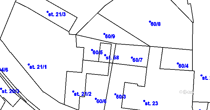 Parcela st. 58 v KÚ Černěves u Libějovic, Katastrální mapa