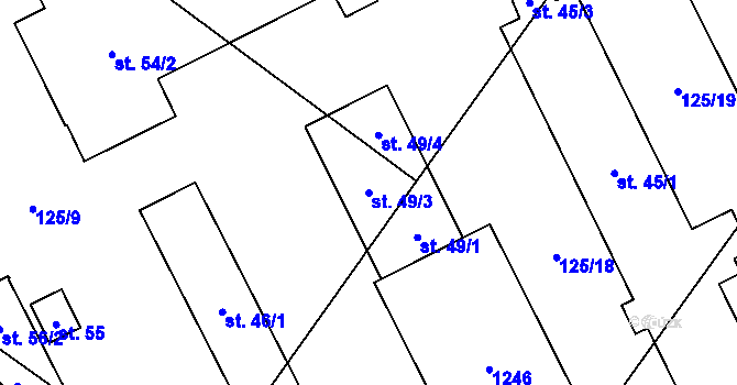 Parcela st. 49/3 v KÚ Černěves u Libějovic, Katastrální mapa