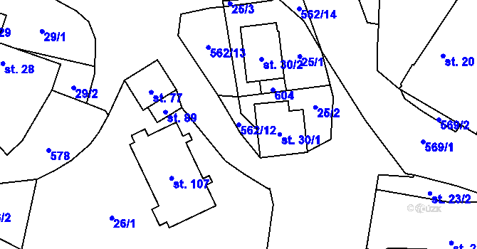 Parcela st. 562/12 v KÚ Nestanice, Katastrální mapa