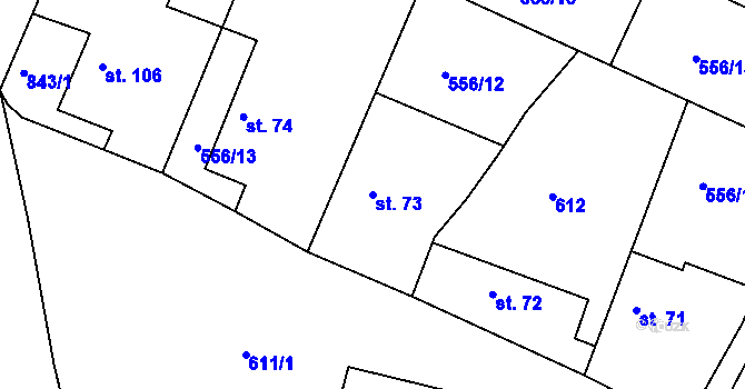 Parcela st. 73 v KÚ Grunta, Katastrální mapa