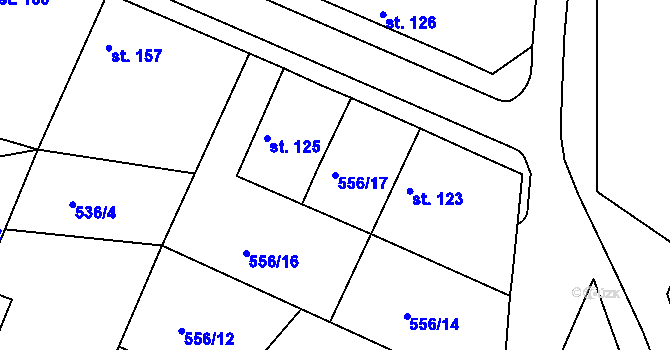 Parcela st. 556/17 v KÚ Grunta, Katastrální mapa
