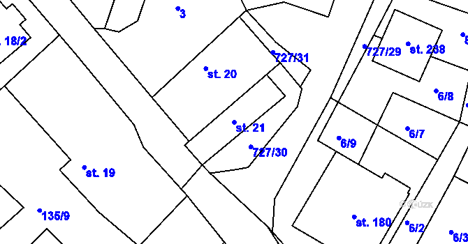 Parcela st. 21 v KÚ Libenice, Katastrální mapa
