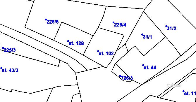 Parcela st. 102 v KÚ Libenice, Katastrální mapa