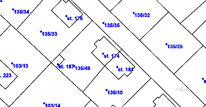 Parcela st. 174 v KÚ Libenice, Katastrální mapa