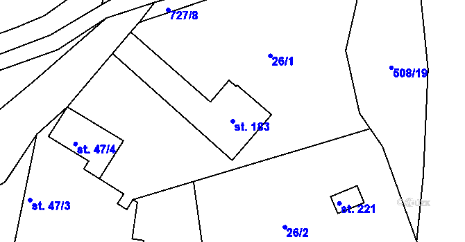 Parcela st. 183 v KÚ Libenice, Katastrální mapa
