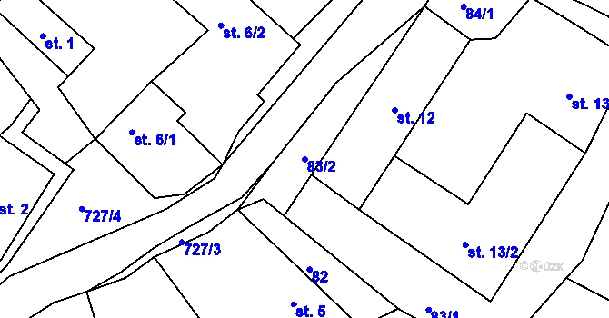 Parcela st. 83/2 v KÚ Libenice, Katastrální mapa