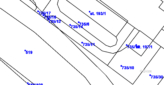 Parcela st. 735/11 v KÚ Libenice, Katastrální mapa