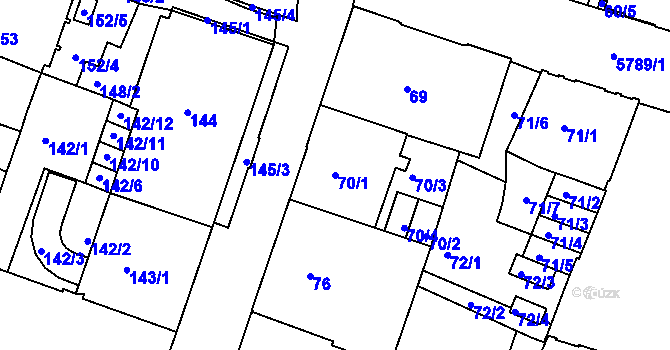 Parcela st. 70/1 v KÚ Liberec, Katastrální mapa