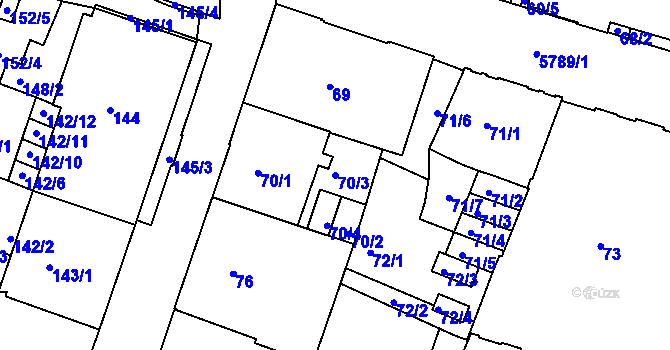 Parcela st. 70/3 v KÚ Liberec, Katastrální mapa