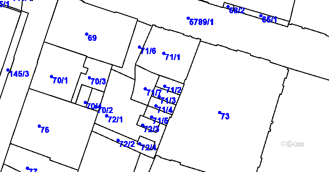 Parcela st. 71/2 v KÚ Liberec, Katastrální mapa