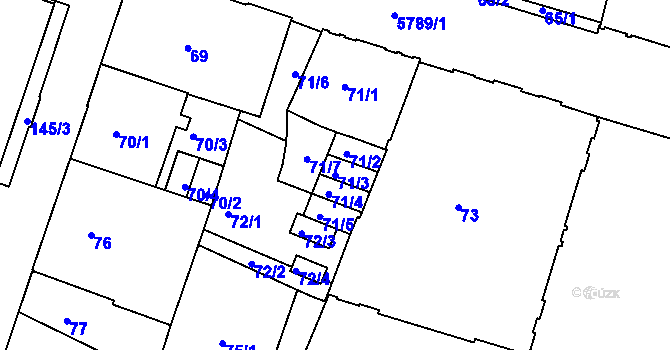 Parcela st. 71/3 v KÚ Liberec, Katastrální mapa