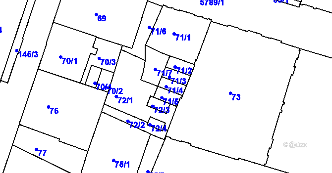 Parcela st. 71/4 v KÚ Liberec, Katastrální mapa