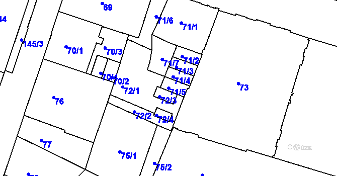 Parcela st. 71/5 v KÚ Liberec, Katastrální mapa