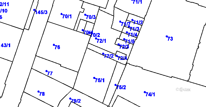 Parcela st. 72/2 v KÚ Liberec, Katastrální mapa
