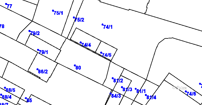 Parcela st. 74/5 v KÚ Liberec, Katastrální mapa