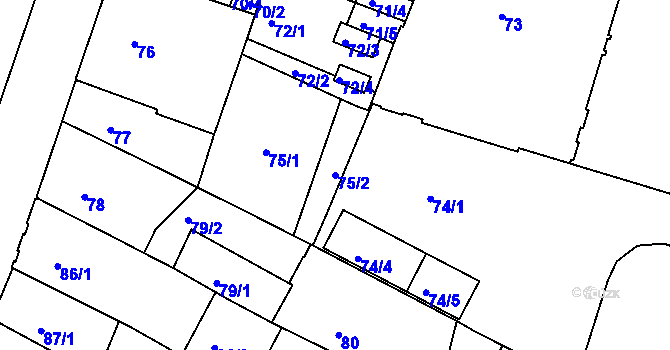 Parcela st. 75/2 v KÚ Liberec, Katastrální mapa