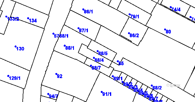 Parcela st. 88/5 v KÚ Liberec, Katastrální mapa