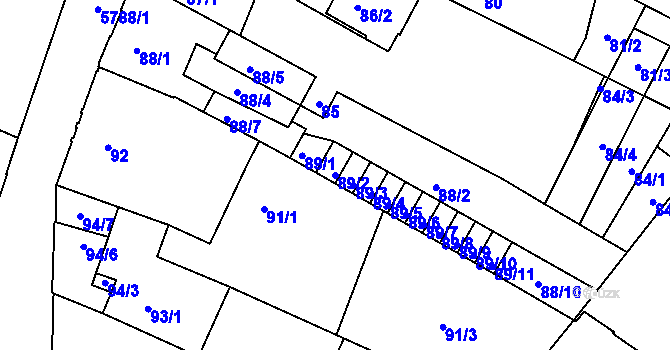Parcela st. 89/2 v KÚ Liberec, Katastrální mapa