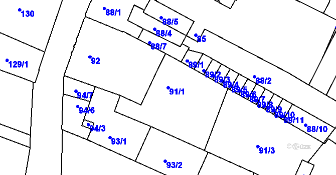 Parcela st. 91/1 v KÚ Liberec, Katastrální mapa