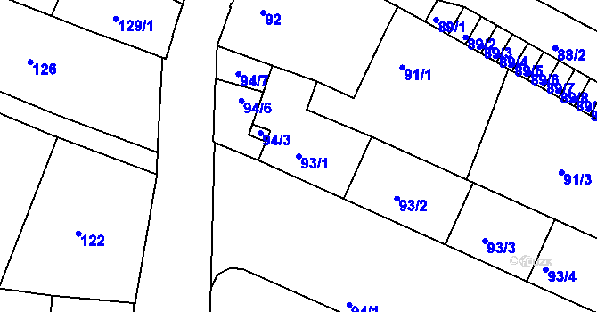 Parcela st. 93/1 v KÚ Liberec, Katastrální mapa