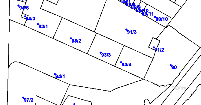 Parcela st. 93/3 v KÚ Liberec, Katastrální mapa