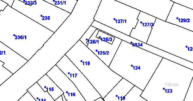 Parcela st. 125/2 v KÚ Liberec, Katastrální mapa