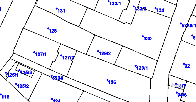 Parcela st. 129/2 v KÚ Liberec, Katastrální mapa