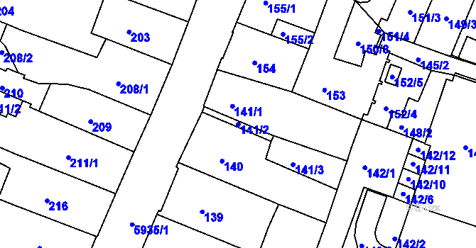 Parcela st. 141/2 v KÚ Liberec, Katastrální mapa