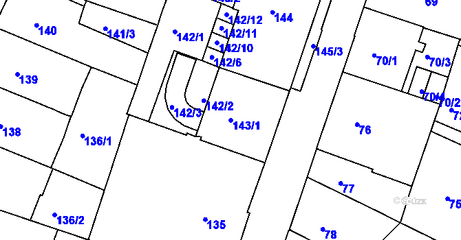 Parcela st. 143/1 v KÚ Liberec, Katastrální mapa